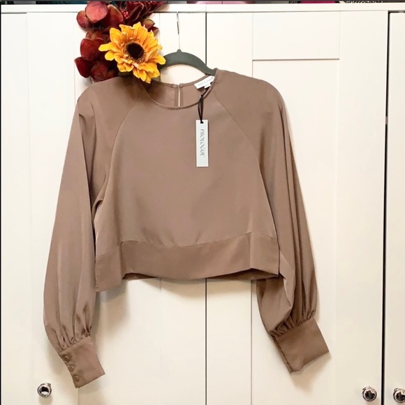 Tops - NEW! Camel Dressy Satin Sheen Crop Top XS